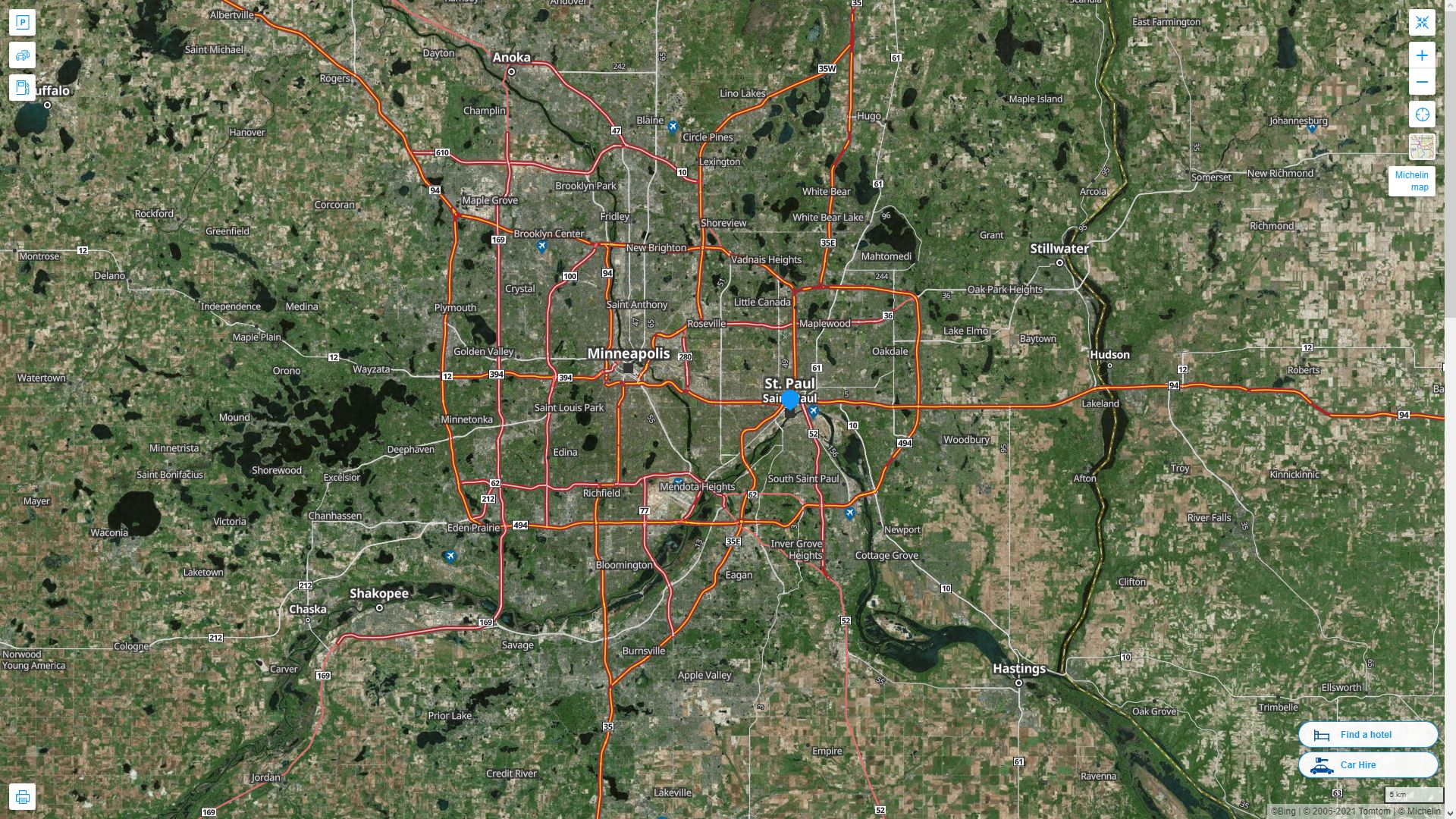 St. Paul Minnesota Highway and Road Map with Satellite View